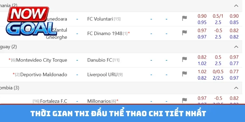 Thời gian thi đấu thể thao chi tiết nhất