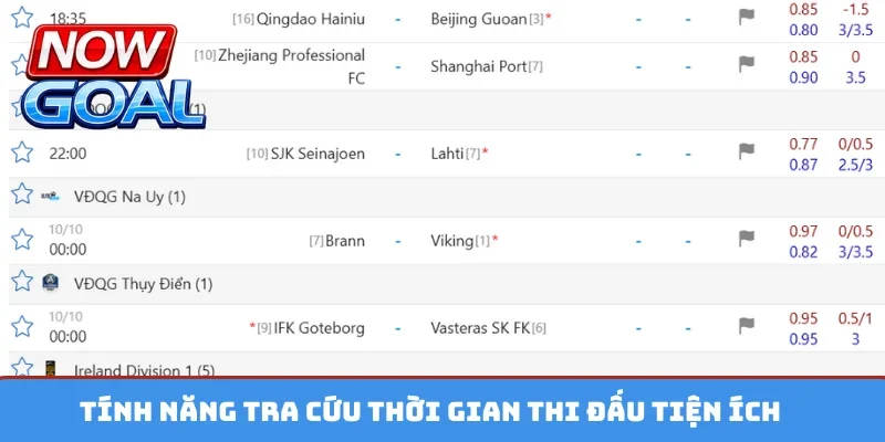 Tính năng tra cứu thời gian thi đấu tiện ích